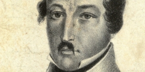 Portret Karola Różyckiego z faksymile jego autografu.