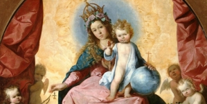 "Madonna Różańcowa adorowana przez kartuzów "  Francisco de Zurbaràna y Salazara.
