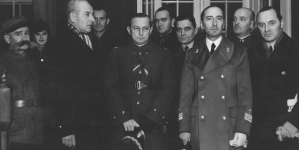 Delegacja wojska i kombatantów wioząca urnę z ziemią z grobów pułkownika Franciszka Nullo i pułkownika Stanisława Bechiego do Rzymu, grudzień  1937 roku.