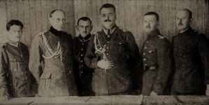Sztab 1 Dywizji Litewsko-Białoruskiej z gen. Wacławem Iwaszkiewiczem-Rudoszańskim, 1919 r.