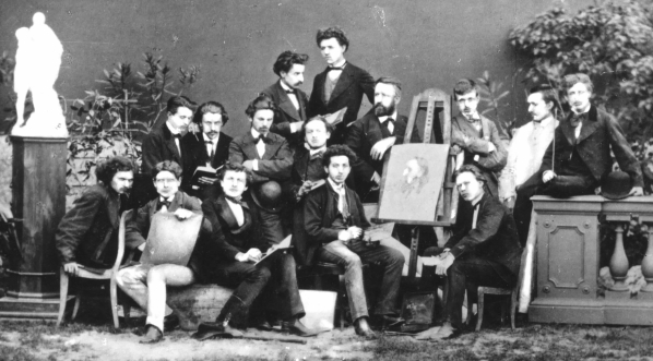  Studenci Szkoły Sztuk Pięknych w Krakowie.  Fotografia z lat 1870-1875.  